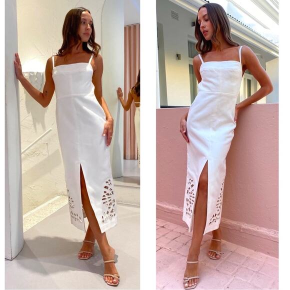 Acler Delacourt Linen Cutout Ivory White Midi Dress Size 4 - Picture 2 of 12